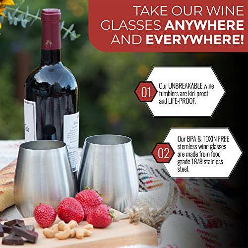 Backyard Bum Premium Solid Stainless Steel Wine Glasses | Set Of 4 Large 18 Ounce | Stemless Wine Glasses| Perfect For Entertaining Outdoors #TOP1