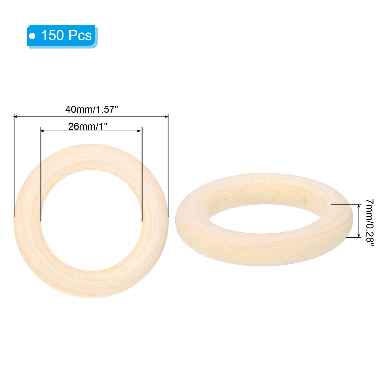 PATIKIL Wooden Rings for Crafting 150 Pcs Smooth Macrame Wood Rings for Macrame Jewelry Making DIY Crafts 1.57" OD 0.28" Thickness - Image 2