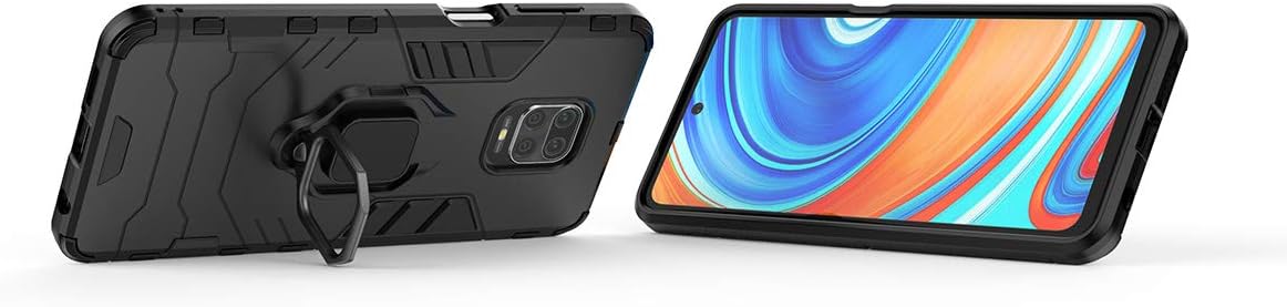 EasyLifeGo for Xiaomi Redmi Note 9S / Redmi Note 9 Pro/Note 9 Pro Max Kickstand Case with Tempered Glass Screen Protector [2 Pieces], Hybrid Heavy Duty Dual Layer Anti-Scratch Case Cover, Black