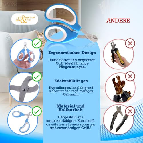 JOY & EMOTION® SUPER KRALLENSCHERE KATZEN, Hunde & Kleintiere | Präzise & Sichere Katzennagelschere für Anfänger | Ergonomisch & Handlich | Rostfreier Stahl, Scharfe Klingen | Profi Krallenpflege