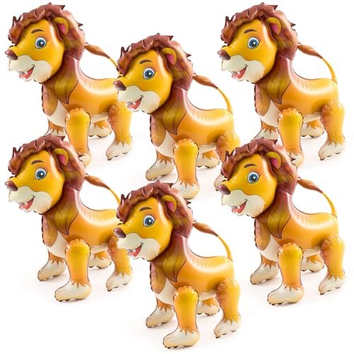 Image of 6 Pcs 4D Giant Lion Balloon Walking Lion Inflatable Balloons Animal Standing Foil Balloons Birthday Party Supplies for Circus Forest Zoo Wildlife Theme Party Decorations