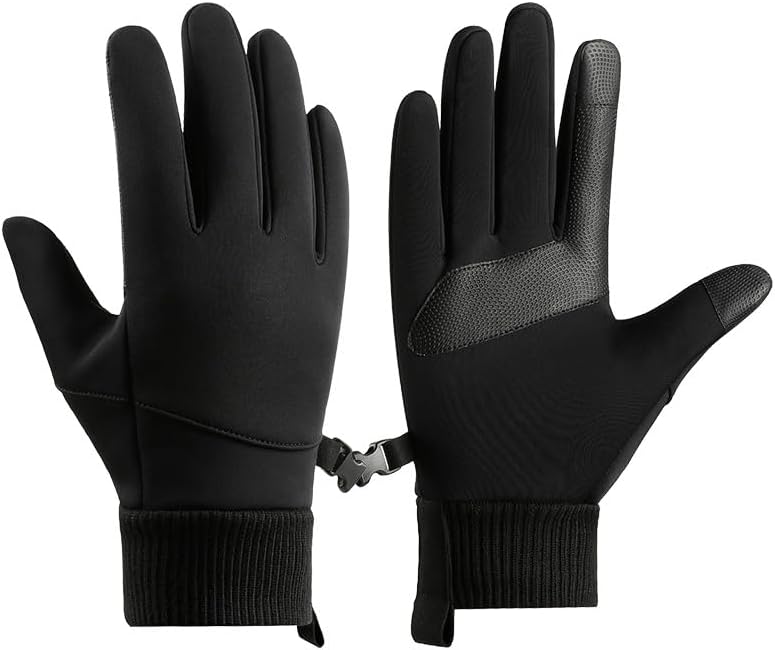 IPENNY Winter Warm Gloves for Men, Thermal Fleece Lined Touchscreen Gloves, Water-Resistant & Windproof Cold Weather Gloves with No-Slip Grip for Ski, Cycling, Hiking, Work, Driving (Black,XL)