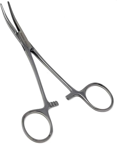 Miniatura 4 de 2 pinzas hemostáticas de bloqueo médico de primera calidad, rectas y curvas, 5.1 in con mandíbulas dentadas completas ideales para enfermeras,