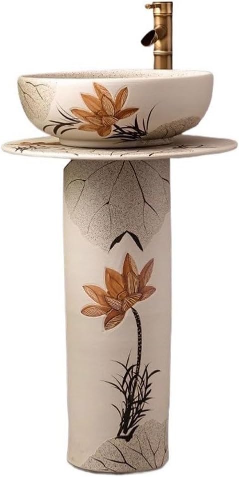 Pedestal Sinks Outdoor Column Wash Basin Courtyard Garden Floor-Standing Sink Balcony Bathroom Integrated Ceramic (A)