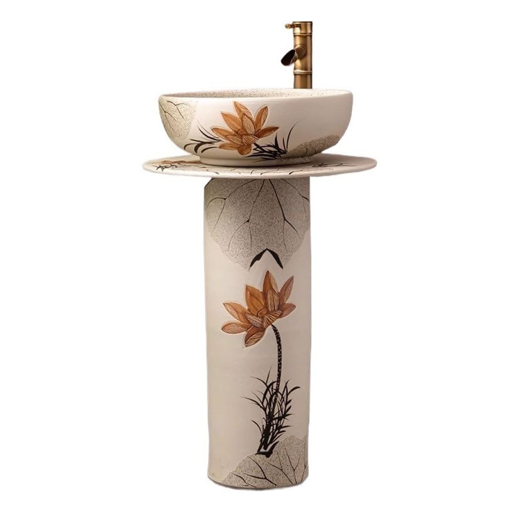Bathroom Sink Outdoor Column Wash Basin Courtyard Garden Floor-Standing Sink Balcony Bathroom Integrated Ceramic Column Basin Bathroom Vanity