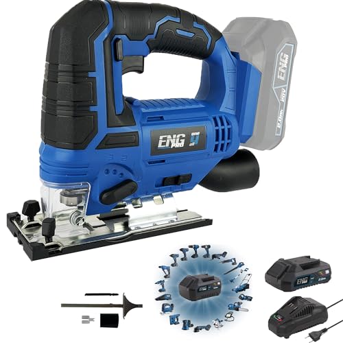 ENG PRO Seghetto Alternativo a batteria|Linea Professionale a Batteria ONE4ALL 20V |Profondità Taglio 80 mm Legno, 12 mm Alluminio, 5 mm Acciaio| Tagli Obliqui a 45°|1 Batteria 2.0Ah