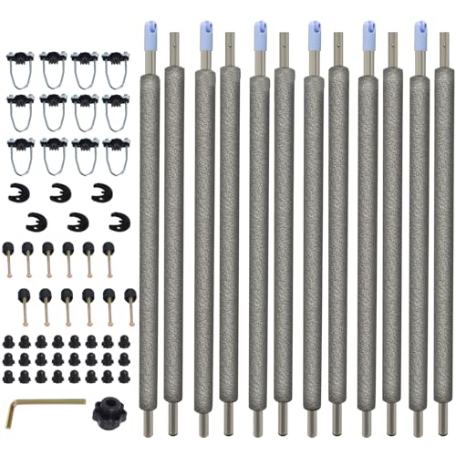 Wadoy Trampoline Poles Grey Replacement Enclosure Poles Kit for 12Ft - 16Ft Trampolines Universal Fits 6 Straight Poles Round Frame with Clamp and Hardware