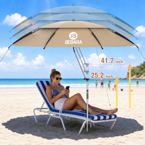Bebara 7FT Beach Umbrella with Heavy Duty Sand Anchor – Double-Layer Canopy & Height Adjustable, UPF 50+ Sun Protection for Beach, Patio, Outdoors-Blue — view 4