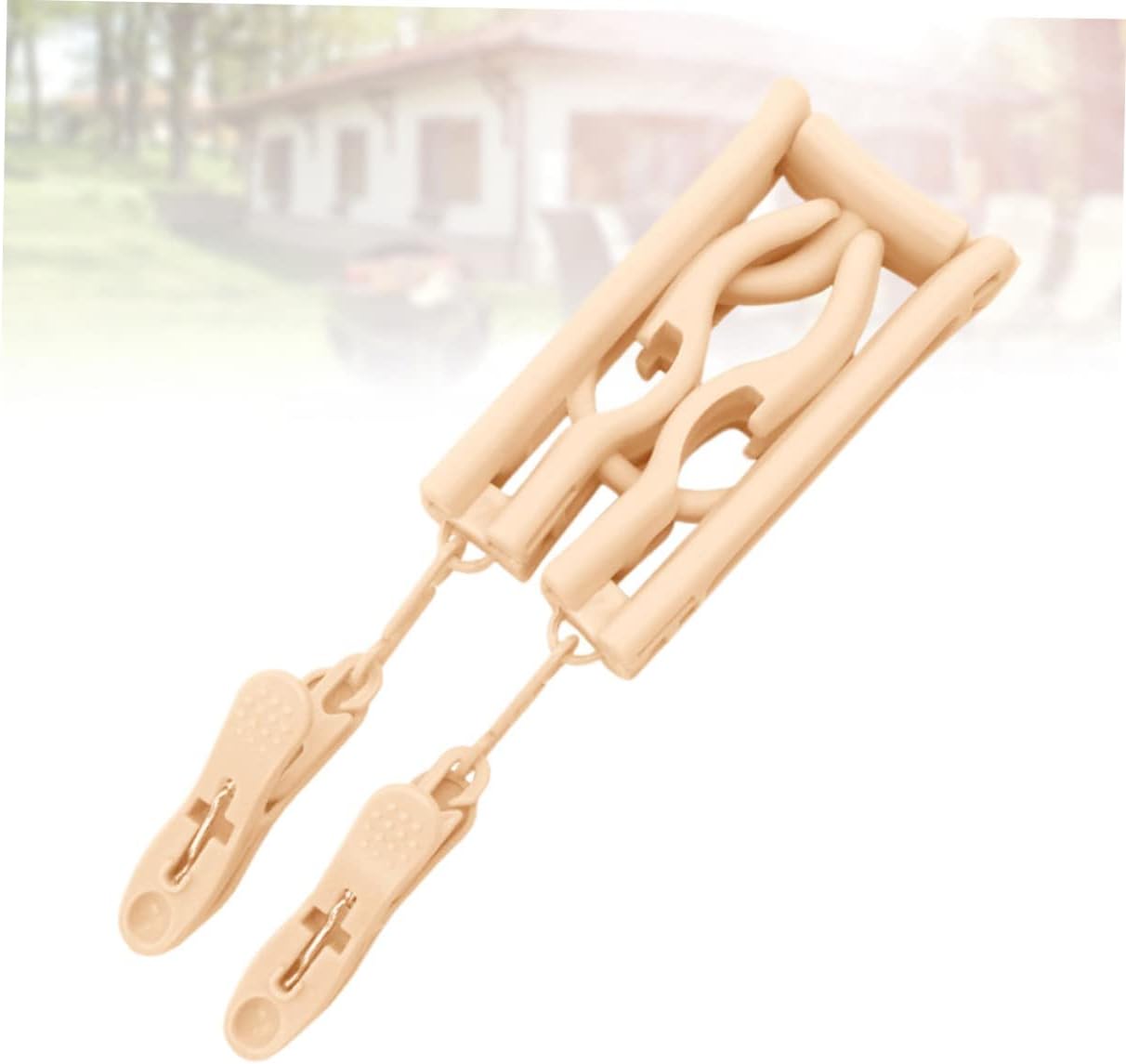 Portable Folding Clothes Hanger with Clips, Non-Slip Beige Plastic