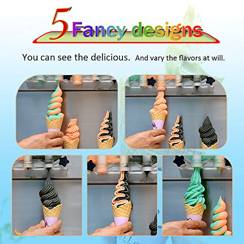 Kolice ETL Desktop High Production Capacity 3+2 Mixed Flavors Soft Serve Ice Cream Machine, Five Flavors Softy Yogurt Ice Cream Maker, Upper Tanks Refrigerated & Transperant Dispenser Set