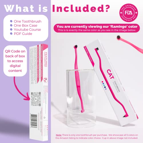 Image of RYERCAT Flamingo Dual Sided Cat Toothbrush - Micro Head ToothBrush to fit into Cat's Mouth - Cat Dental Supplies