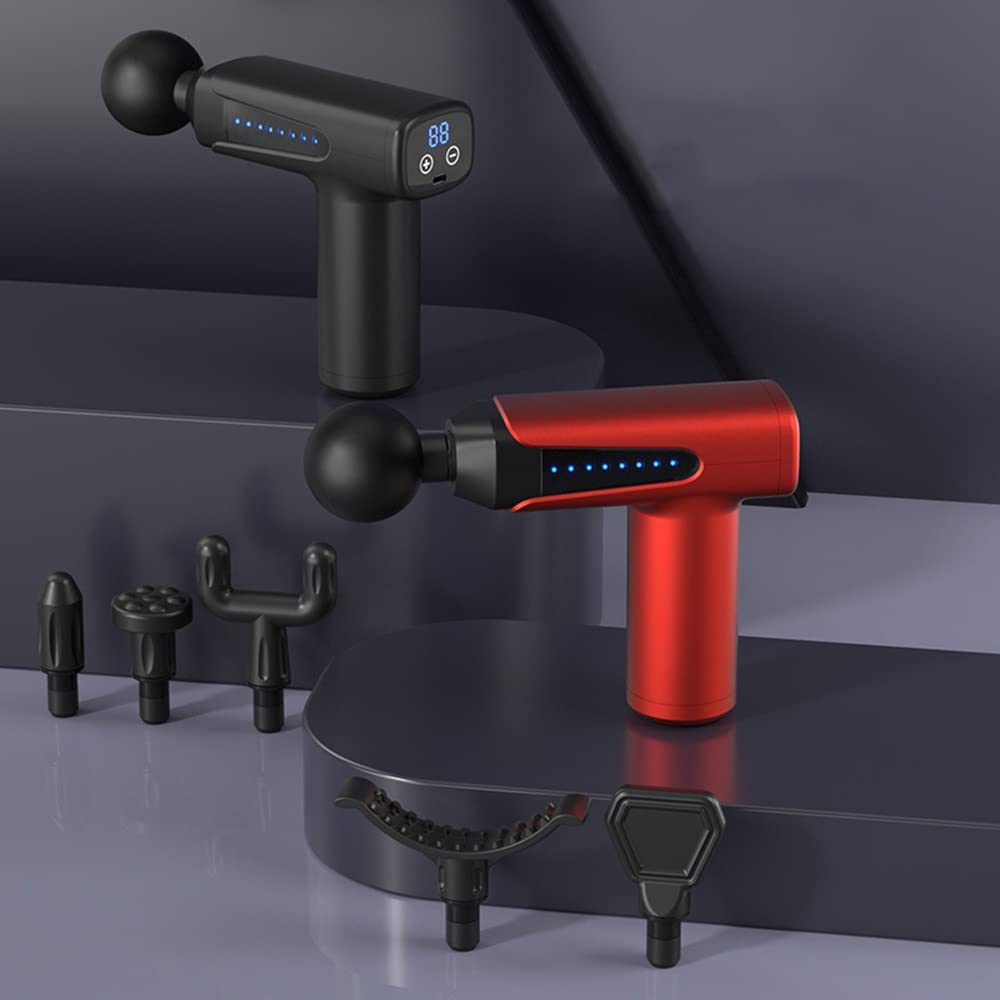 Pistola de masaje pequeña, tejido profundo, 6 velocidades ajustables, 6 cabezales de masaje, masajeador eléctrico portátil de percusión de tejido profundo para aliviar el dolor, pistola masajeadora de