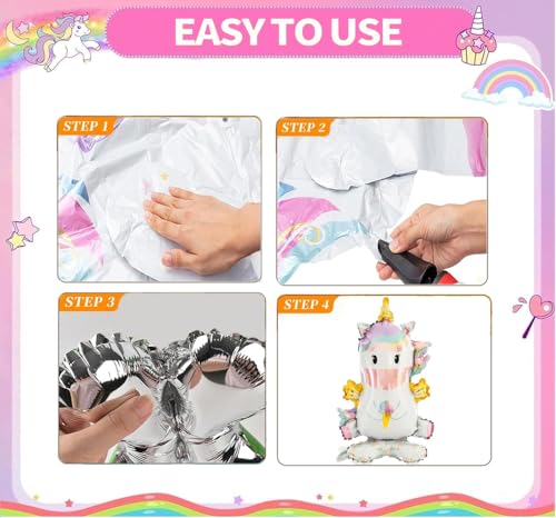 Image of AMFIN (Pack of 2) 3D Self Standing Unicorn Foil Balloon, Pastel Birthday Decoration - Pink & Purple