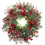 OIXEYA Corona de Navidad para Puerta,Coronas Navidad Corona de Adviento de árbol Navidad Conos de Pino Artificial de Acebo Rojo Corona de Bayas Corona de Navidad Adornos Navideños para Casa,35cm