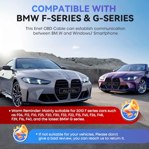 Autel Enet OBD 2 kabel do BMW serii F G, kabel interfejsu Ethernet do OBD II OBDII, kompatybilny z BMW Software E-SYS ICOM ISTA+, ukryta funkcja programowania/aktualizacji, 2 m