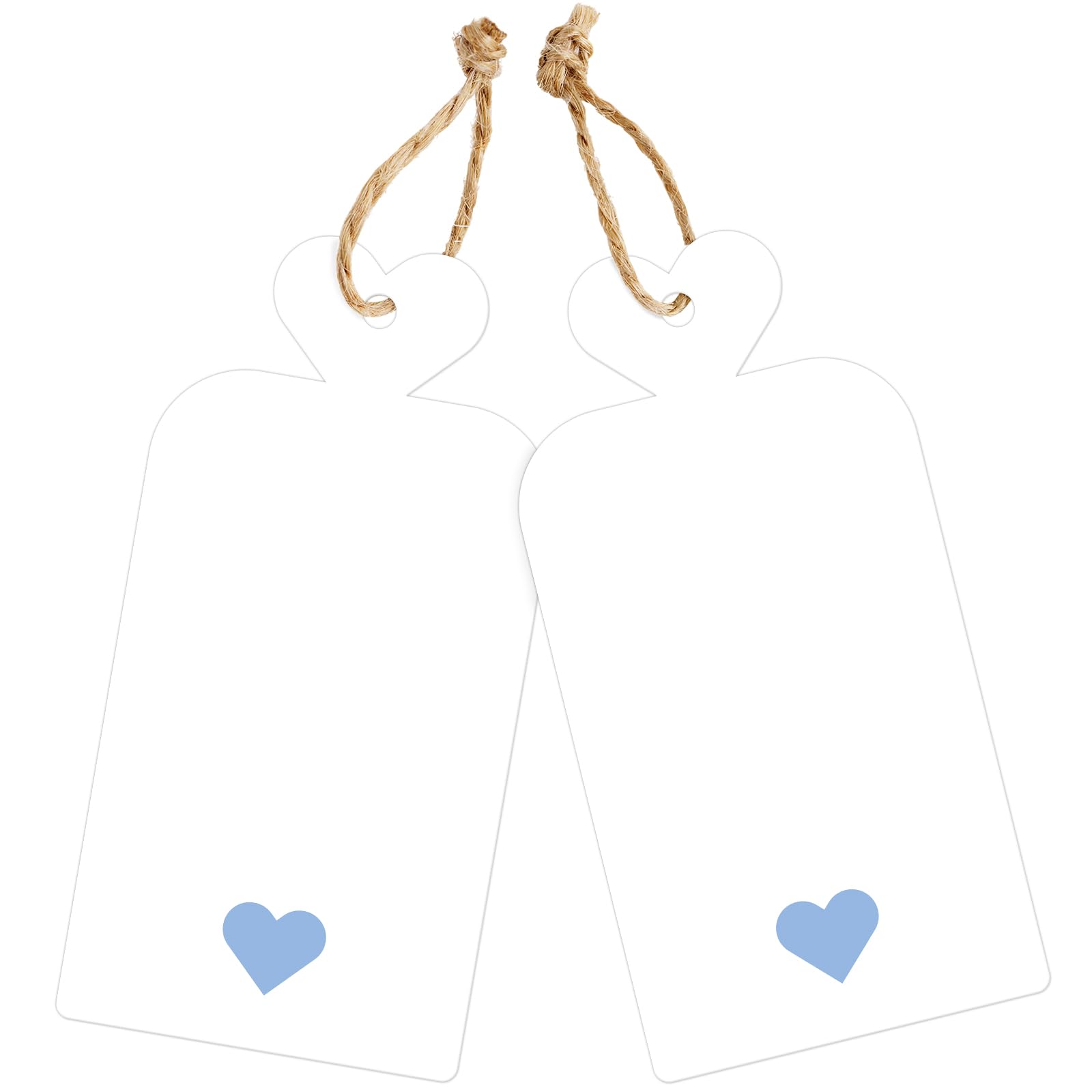 joycraft Blanko-Geschenkanhänger mit Schnur, 10,2 x 5,1 cm, mit blauem Herz, 100 Stück | Weiße Papieranhänger, 10,2 x 5,1 cm, personalisierbar, für Geburtstag, Babyparty, Hochzeit, Taufe, Partyzubehör