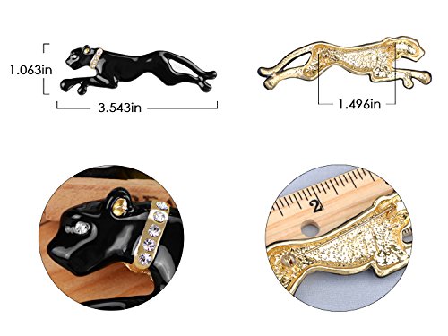 Alilang Golden Tone Clear Crystal Collar Shiny Black Panther Puma Cougar Painted Enamel Brooch Pin #TOP5