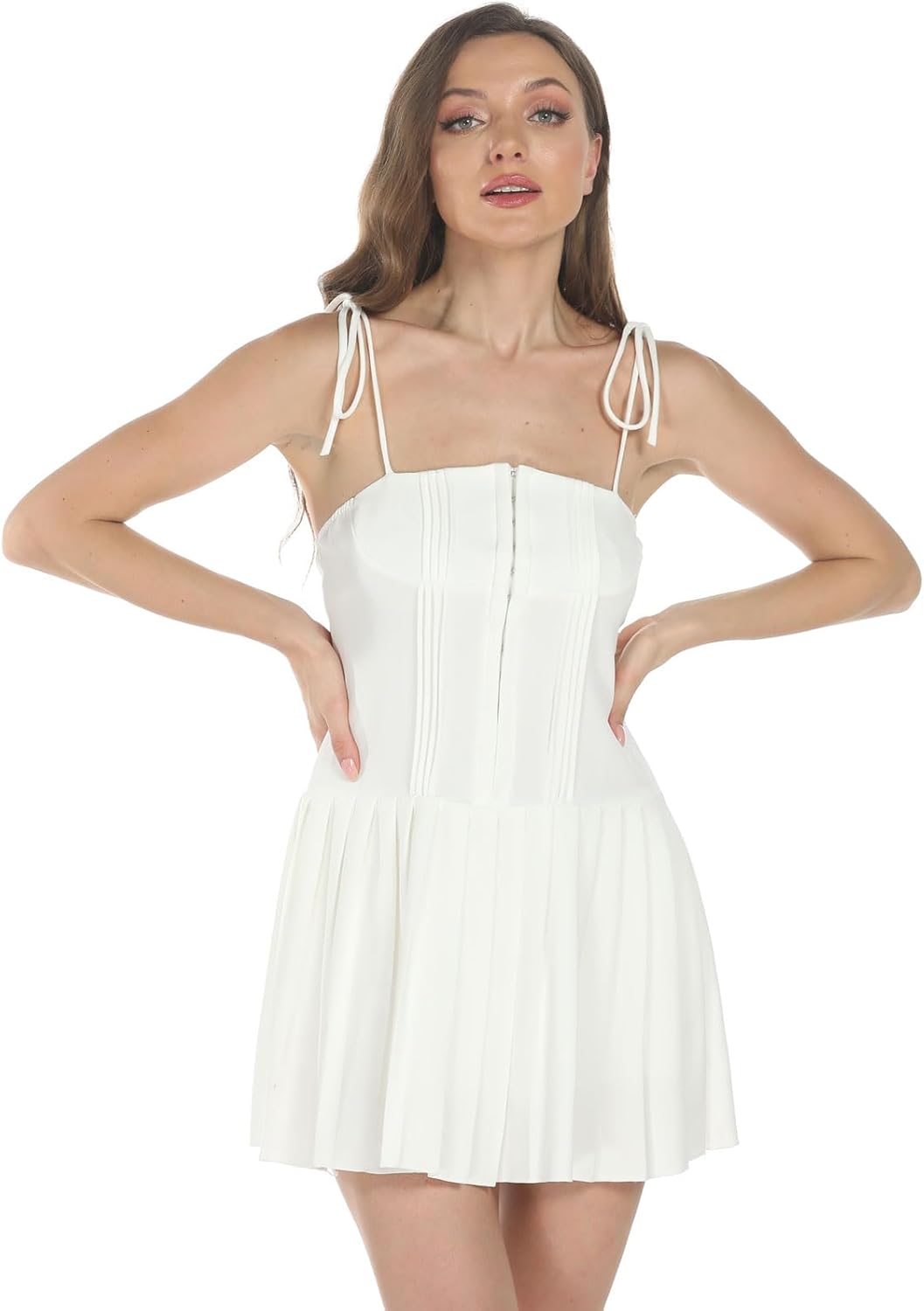 BNGD Women's French White Sexy Slim Dress Backless Strappy Halter Dress - Image 6
