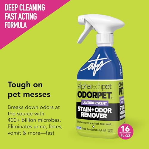 Image of OdorPet Pet Stain Remover and Odor Eliminator - 16 Oz Ready To Use Spray, Non Staining, Professional Strength, Lavender Scent by Alpha Tech Pet