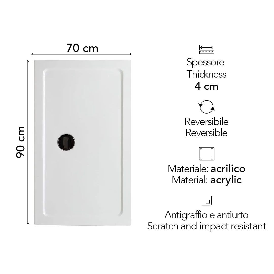 Kiamami Valentina Piatto Doccia Rettangolare 70x90 in Acrilico e ABS Bianco | Alba