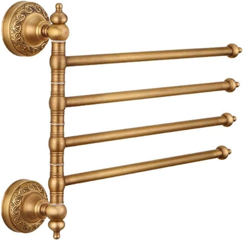 Vintage Brass Swing Out Towel Bar for bathroom or Kitchen 4-Bars Folding Arm Swivel Hanger Bathroom Storage Organizer Rustproof Wall Mount, Brushed Gold