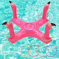 Uniqhia Inflatable Shark Flamingo Ring Toss Games, Floating Swimming Pool Ring with 6 Rings, Summer Pool Party Games for Kids & Adults