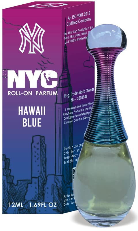 Parag Fragrances Hawaii Blue Attar Perfume Oil For Men/Extreme Long Last Branded Attar For Men/Alcohol Free Attars/Ittar/Etra 12ml NYC Series/NYC 12ml Attar-image-5