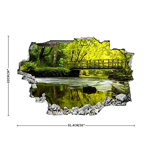 Scotland Rivers Bridges Stones River Forth Moss Wall Decal Landscape 3D Break Through Wall Sticker Removable Funny Wall Art Decal Christmas Home Decor Vinyl Mural For Boy Kids Room Living Room #TOP2