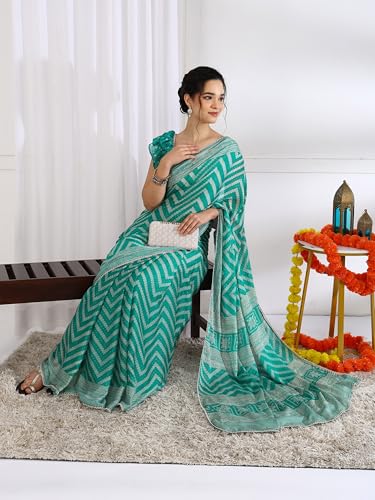 Image of MIRCHI FASHION Women Saree Leheriya Print Chiffon | Lightweight Traditional Sari for Farewell and Wedding Ceremonies with Unstitched Blouse Piece