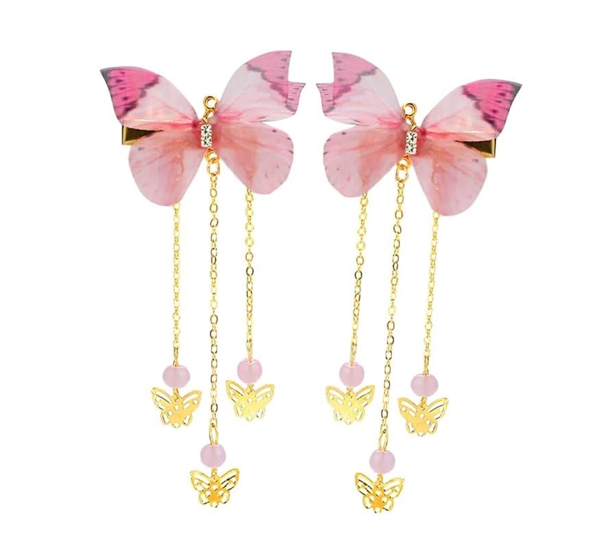 El Regalo 1 Pair Pink Butterfly Tassel Hair Clip Set - Butterfly Headdress Hairpin Aesthetic Hair Accessories for Kids, Teen Girls, and Women (B0CK4TCRDZ) Amazon Price History, Amazon Price Tracker