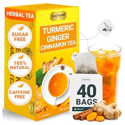 LeafLea Turmeric Ginger Cinnamon Tea Bags, 40 Ct Caffeine-Free Herbal Tea