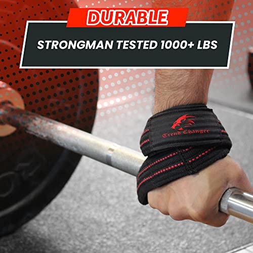 Trend Changer Figure 8 Lifting Strap Padded Deadlift Straps Heavy Duty Weight Lifting Straps Strongman Axle Bar Straps Weightlifting Wrist Wraps (Small (Upto 6.0\'\' Wrist Circumference), Black/Red) - Thumbnail 3