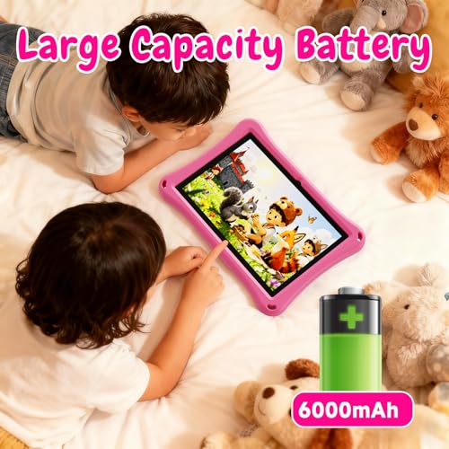 Image of Kids Tablet, 10.1 inch Android Tablet, 12GB+64GB, 1TB Expandable, 5G WiFi 6, BT 5.0, Quad-Core, 6000mAh, Dual Camera, AWAWA Parental Control Mode, Blue Light Eye Protection Screen with Case.