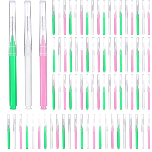 Image of Patelai 100 Pieces Braces Dental Brush for Cleaner Interdental Toothpick Dental Tooth Flossing Head Oral Hygiene Flosser Toothpick Cleaners Tooth Tool(Light Pink,Green,White,Mixed Size)