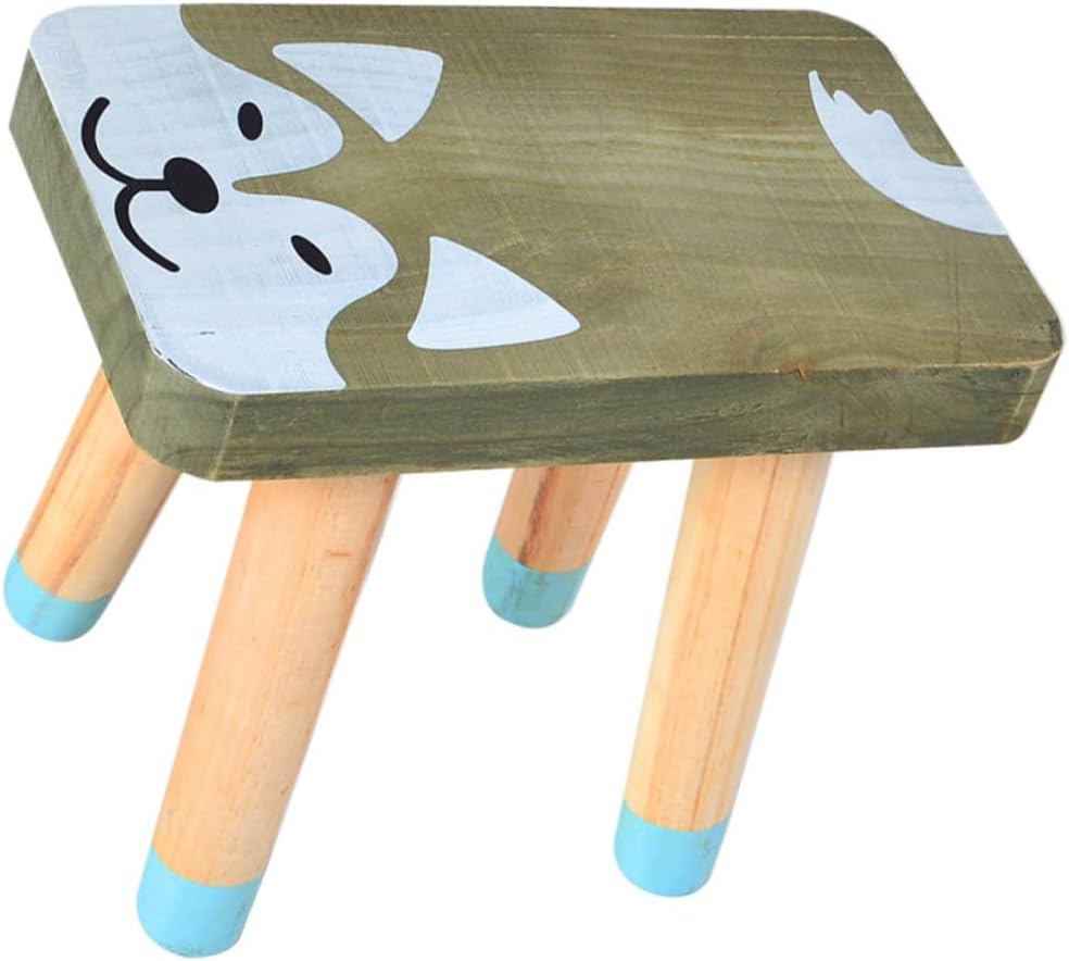 Cartoon Animal Wooden Stool for Boys and Girls Low Footstool Solid Wood Non-Slip Design for Children's Rooms and Home Use