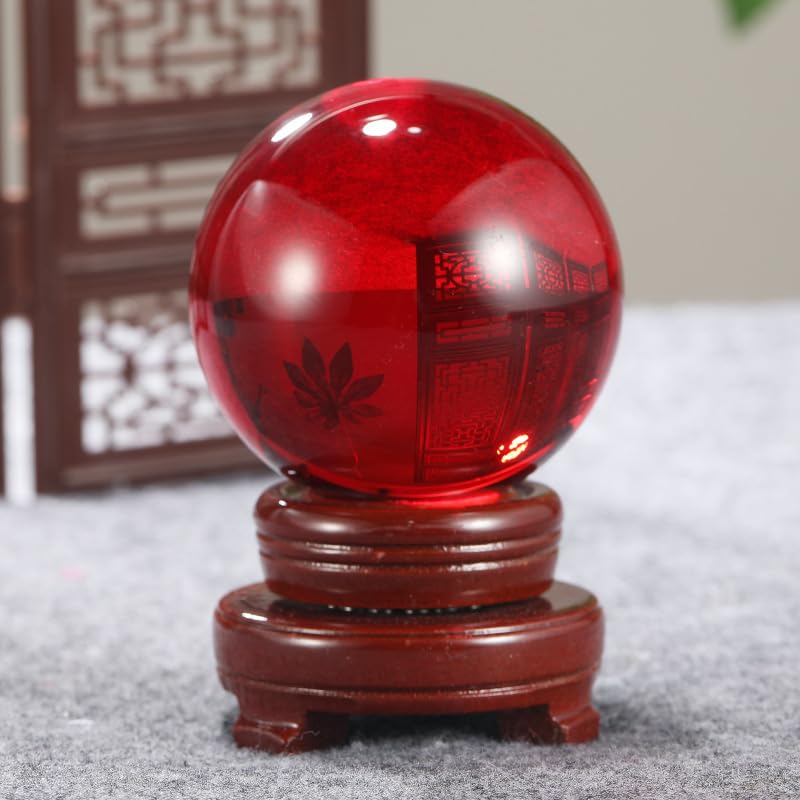 Cristal ball Feng Shui améthyste violette 40mm et support en bois de verre