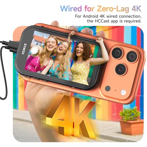 Image of SYNCO Xview Selfie Monitor Screen for iPhone 7-17 Series, AI OK Gesture Secure Private Wireless P2P, 4K /1080p Magnetic Back Camera Vlog Monitor with 164FT Range for YouTube TikTok Live Streaming Black