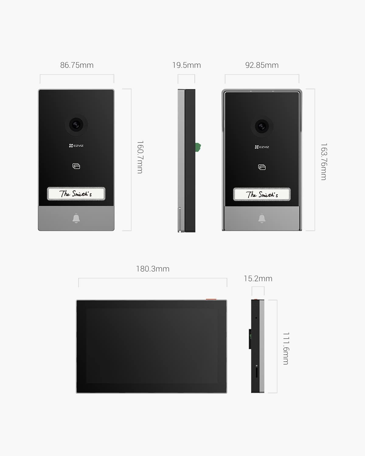 EZVIZ HP7 2-Entry Kit Sistema de 2 Videoporteros WiFi Intercomunicación, 7'' Pantalla Táctil a Color, Timbre Video Mirilla 2 Hilos, Detección de Persona, Audio Bidireccional, Wi-Fi 2.4/5GHz
