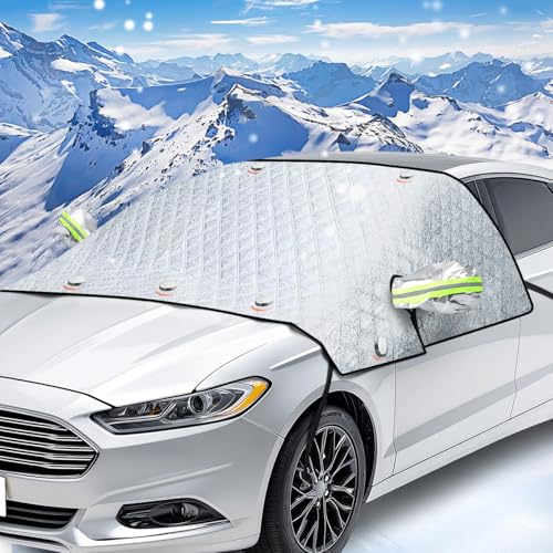 iZoeL Full Car Windscreen Cover for Winter Windshield Magnetic Snow Cover Frost Car Frost Windscreen Cover Ice Screen Cover for SUV VANS Trucks and Larger Verhicles Full Protection