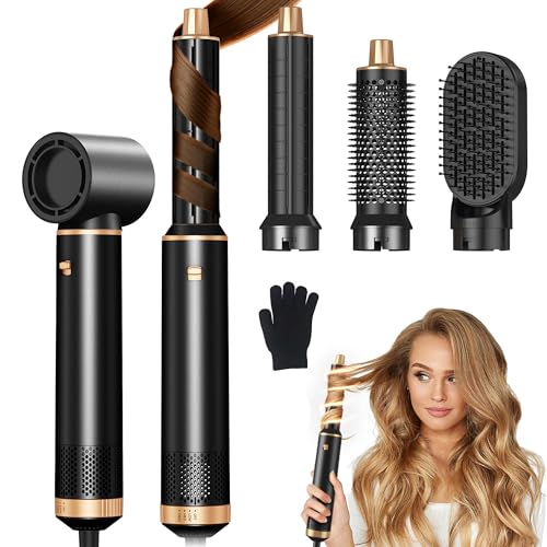 JINYAWA Cepillo Secador de Pelo, cepillo moldeador de pelo, cepillo alisador pelo, 5 Cabezales, Cepillo de Aire Caliente, Iones Rizador, Elimina el Frizz, 3 Temperaturas,para Seca Alisa Volumen