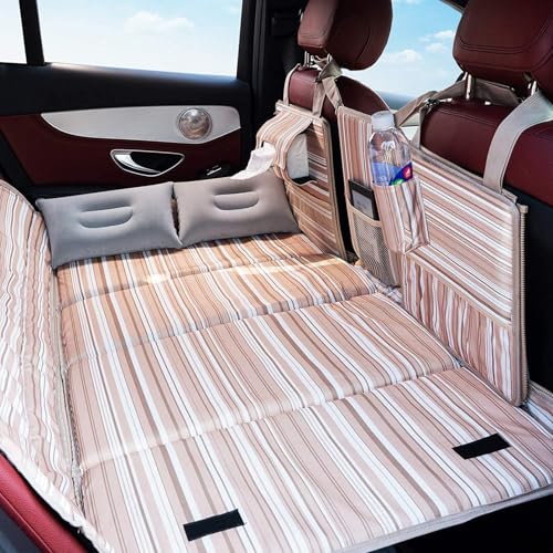 Image of Allextreme CB-S03 Non-Inflatable Car Bed with Two Pillows Portable & Foldable Design Polyester Fabric Back Seat Sleeping Mattress & Multi Storage Organizer for Baby Kids Travel Picnic (Beige & Brown)