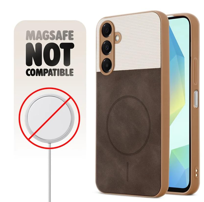 Image of Bintage CASE Mac Safe Design Hard Light Weight Back Case | Soft Border Camera Protect | Dual PU Leather Finish Back Cover Compatible for Samsung Galaxy A16 5G - White & Cherry Brown