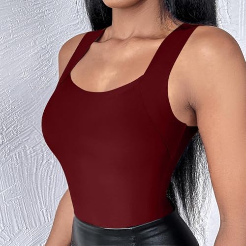 Women's U Neck Shapewear Built-in Bra Tank High Strechy Sleeveless Slim Tops Camisole Workout Tops Padded Yoga Shirts Wine — view 3