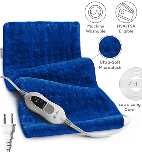 Image of GENIANI Electric Heating Pad for Back Pain & Cramps Relief, Electric Throw, Self Care Gifts for Women, Heating Pad for Neck & Shoulder, Machine Washable Microplush, Auto Shut Off (12x24 inch, Space Blue)