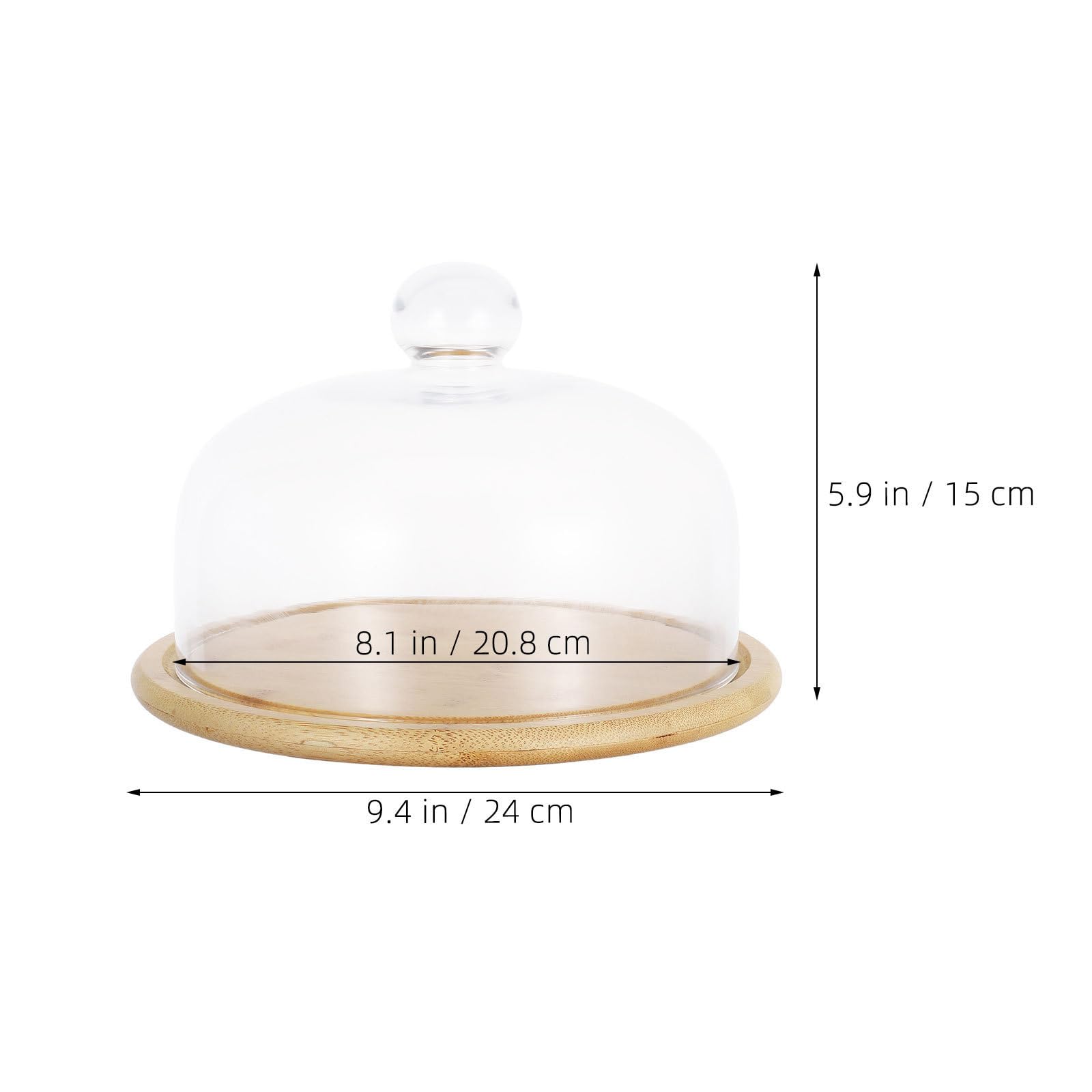 Cúpula de Cristal para Pastel con Bandeja de Bambú | Cubierta Transparente, Forma Abombada, Uso Diario y Celebraciones, Fácil de Limpiar, Reutilizable