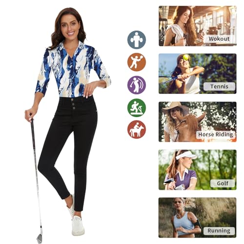 Image of Soneven Womens Golf Polo Shirts 3 /4 Long Sleeve V Neck Button Down Shirts Business Causal Work Blouses Tops