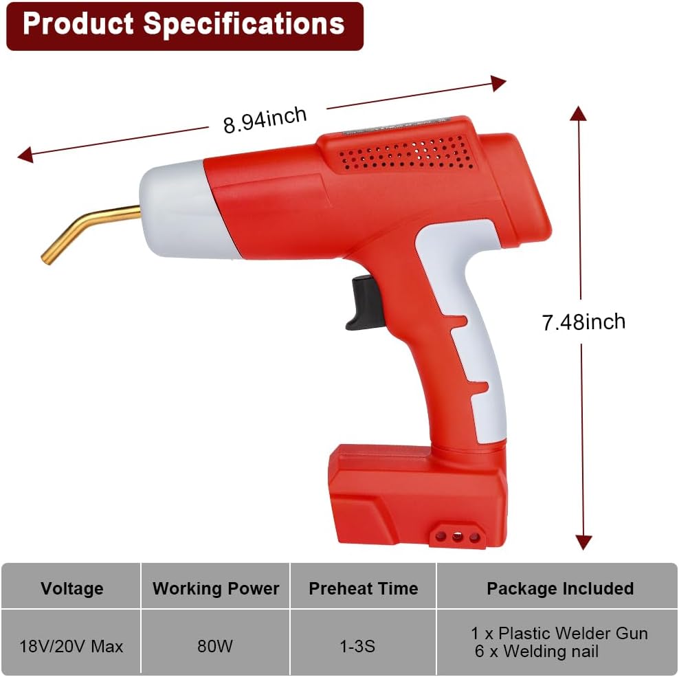 Choerinton Cordless Plastic Welder Gun Compatible with Milwaukee 18V Lithium Batter with 600PCs Hot Staples Plastic Welding Kit for Car Bumper, Dashboard & Repair(No Battery)