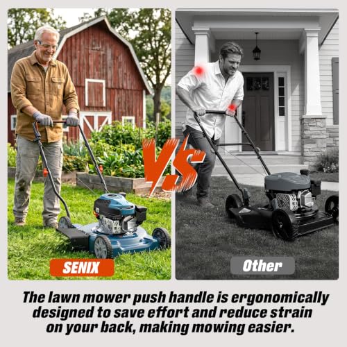 SENIX Gas Lawn Mower, 20' 144 cc Push Mower,cortadora de pasto | Ergonomically Handle Lawnmower, 4-Cycle Engine,for 1/4 Acre Yard