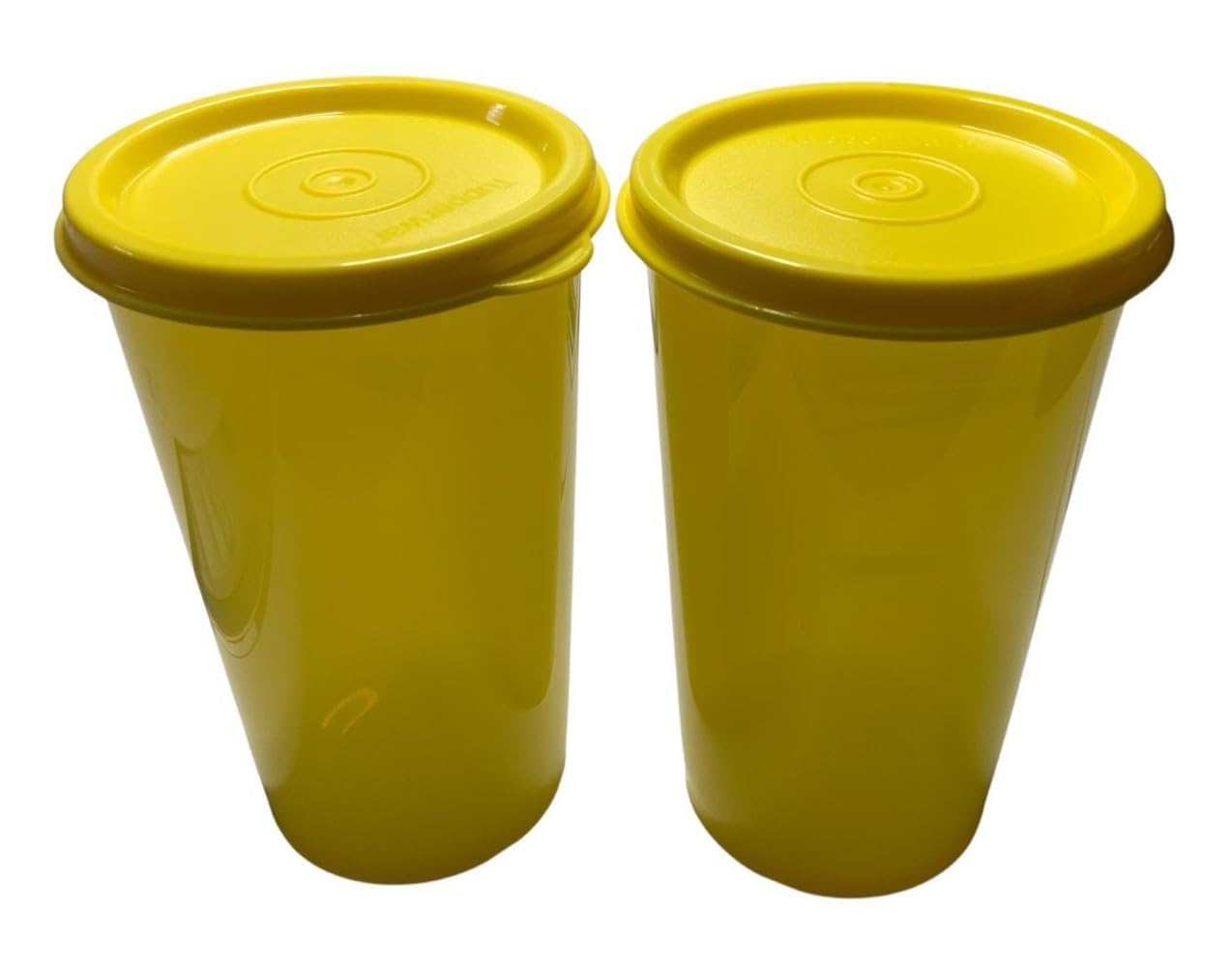 Tupperware Becher 2er Set 2 Stück 330ml gelb Trinkhalmbecher auslaufsicher luftdicht Glas Joghurt Joghurtbecher Smoothie