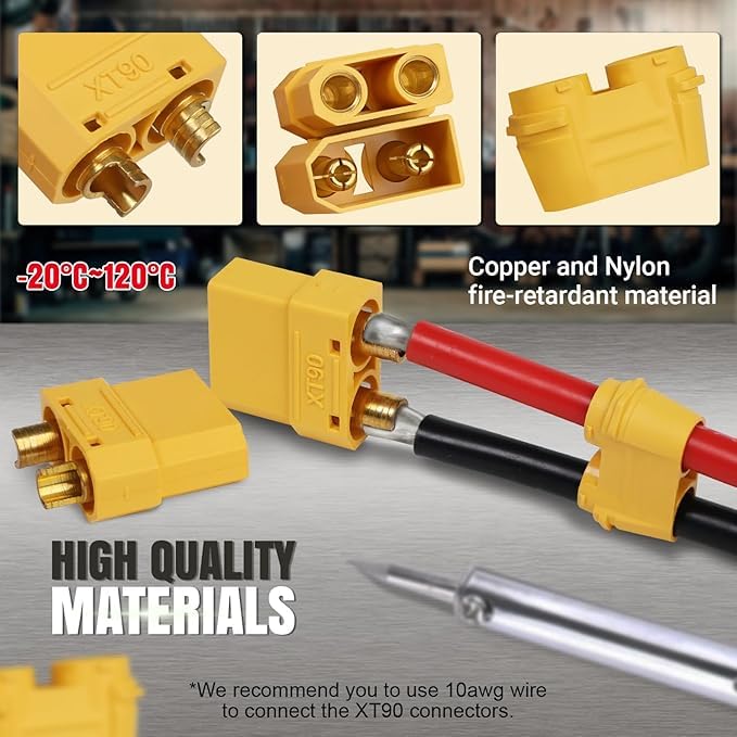 RAREION ENGINEERING XT90 Power Connector Pair with Protective Caps (Male & Female) High-Current Gold-Plated Bullet Plug, Anti-Spark RC Battery Connector for LiPo, EV & High-Power DIY Applications 1